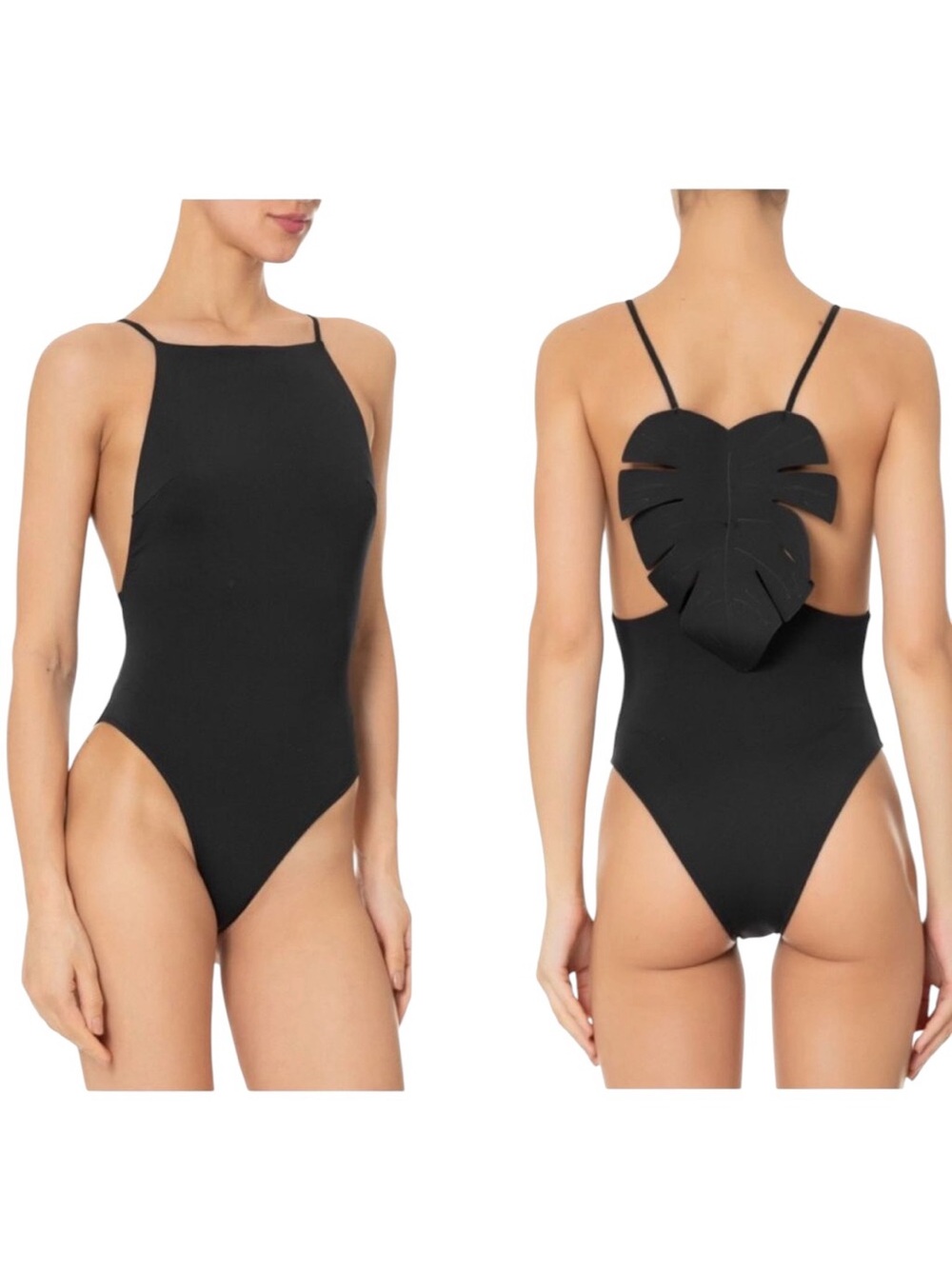 New Farm Rio Black One-Piece High Cut Swimsuit - Monstera Leaf Back Size Medium